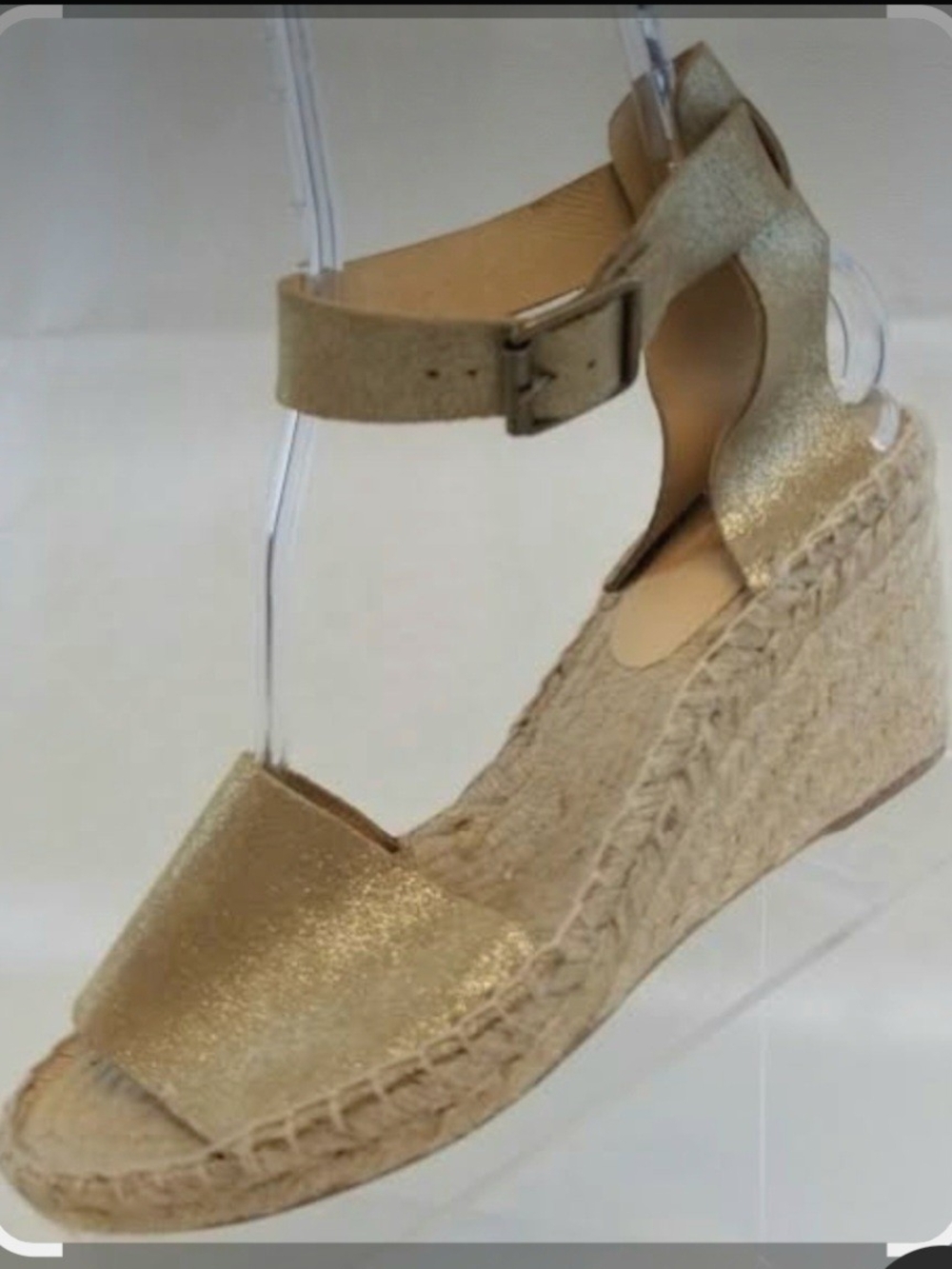 J. Crew Metallic Gold Espadrille Wedge Sandals with Ankle Strap
